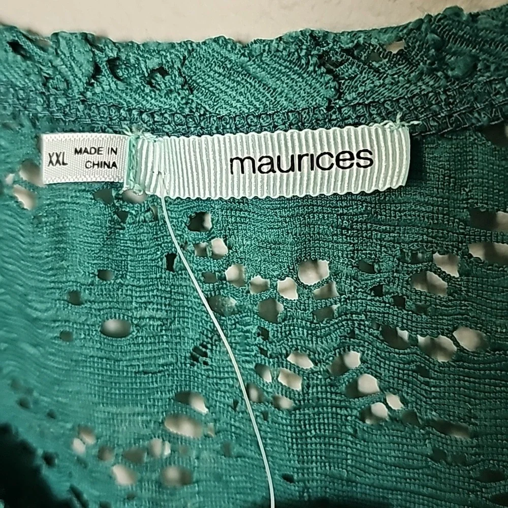 Maurices Romantic Going Out NWT XXL Green Short Sleeve Lace Top
